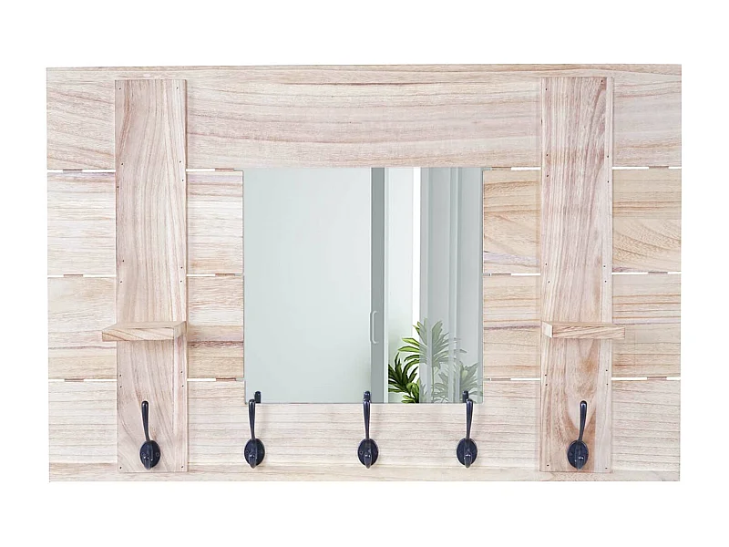 Portemanteau mural MCW-C89 avec miroir,  brun naturel