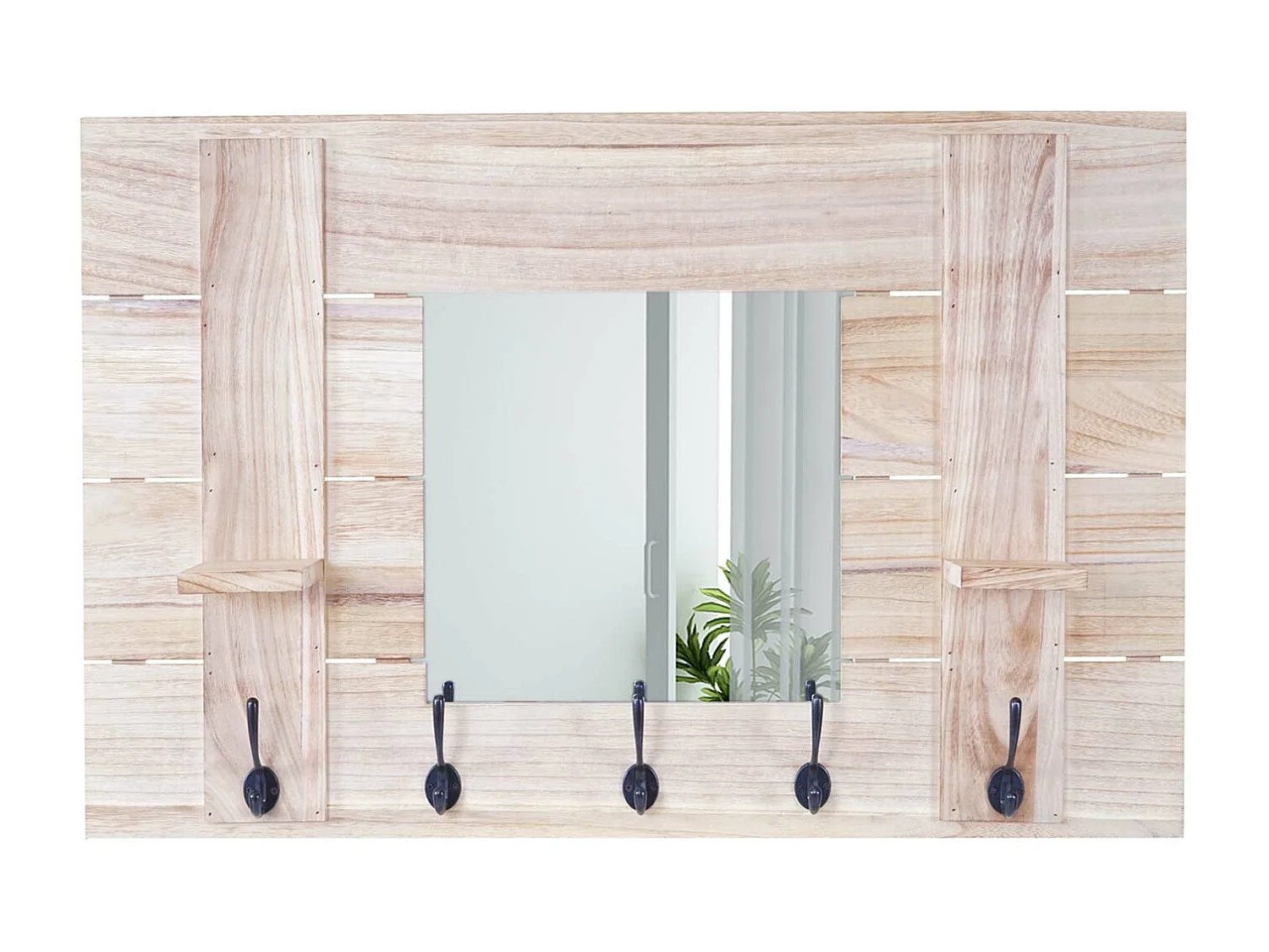 Bengaleiro de parede MCW-C89 com espelho,  castanho natural