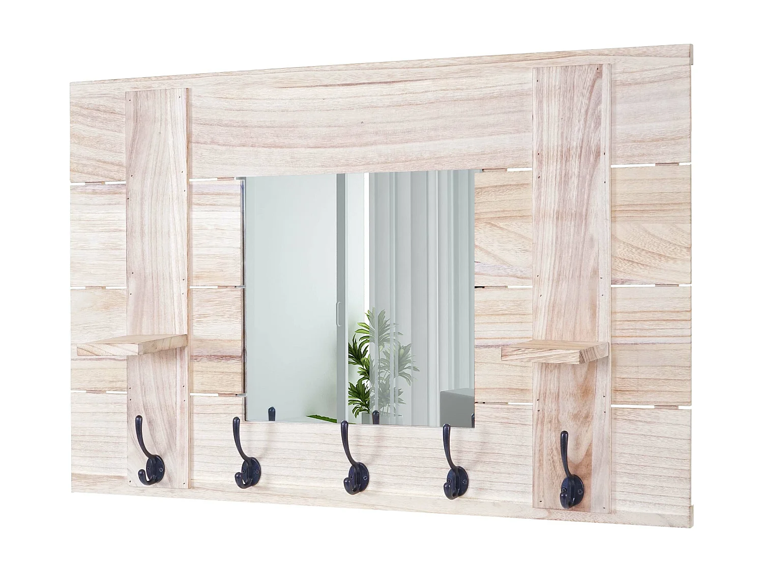 Bengaleiro de parede MCW-C89 com espelho,  castanho natural