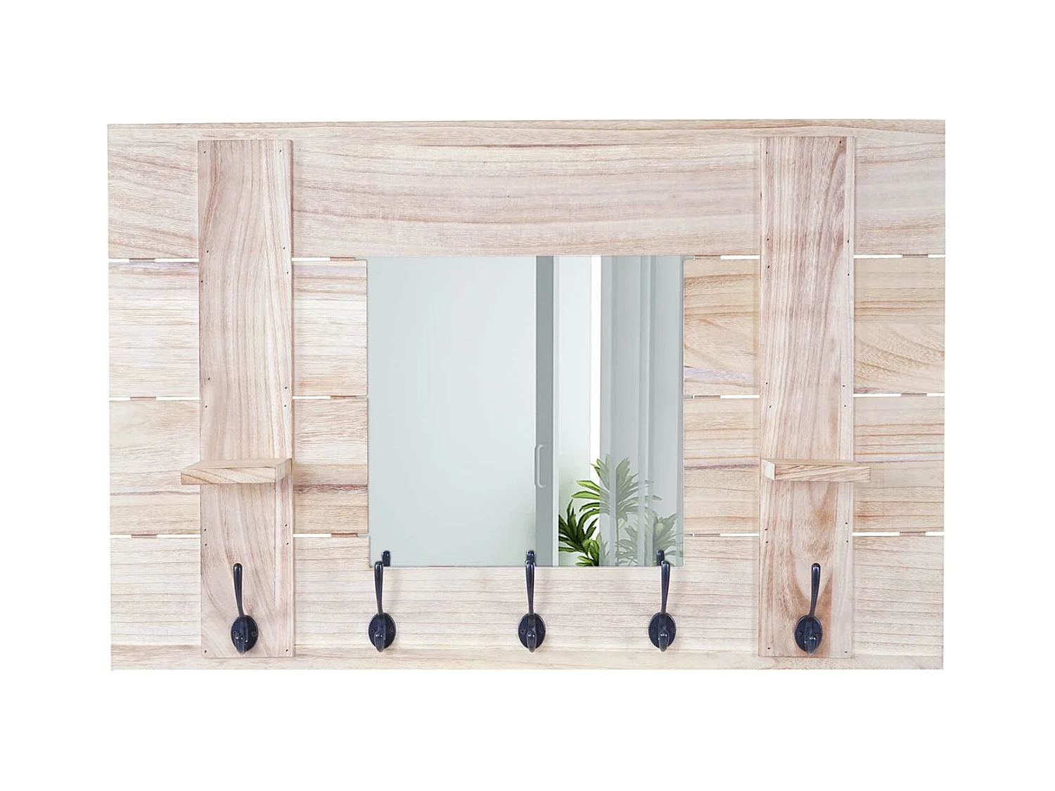 Portemanteau mural MCW-C89 avec miroir,  brun naturel