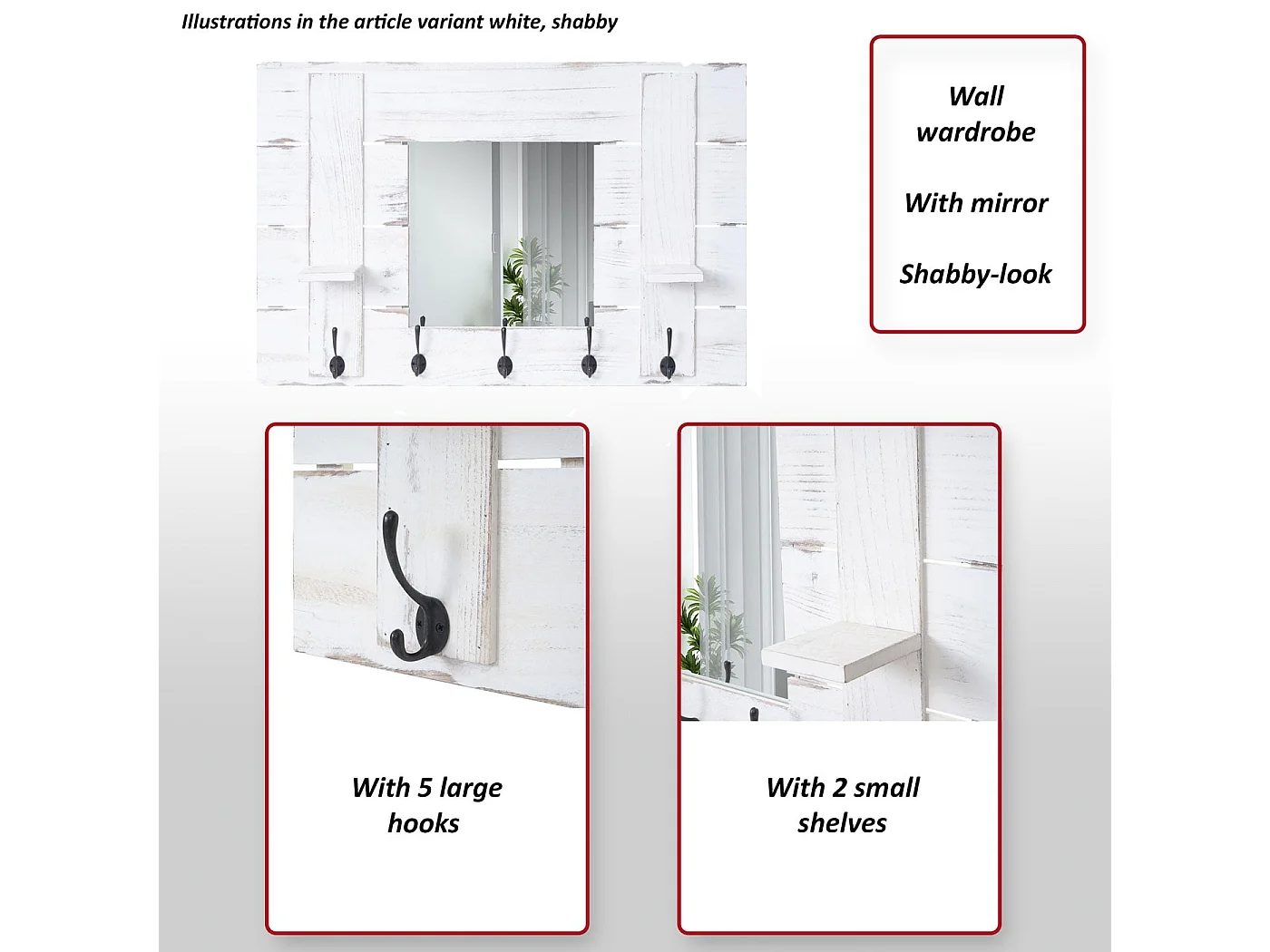 Wandgarderobe MCW-C89 met spiegel,  naturelbruin