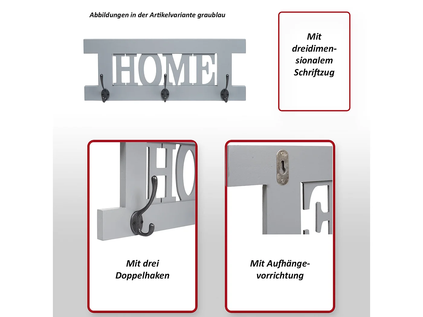 Bengaleiro de parede MCW-C60 Home Estilo gasto,  cinzento escuro
