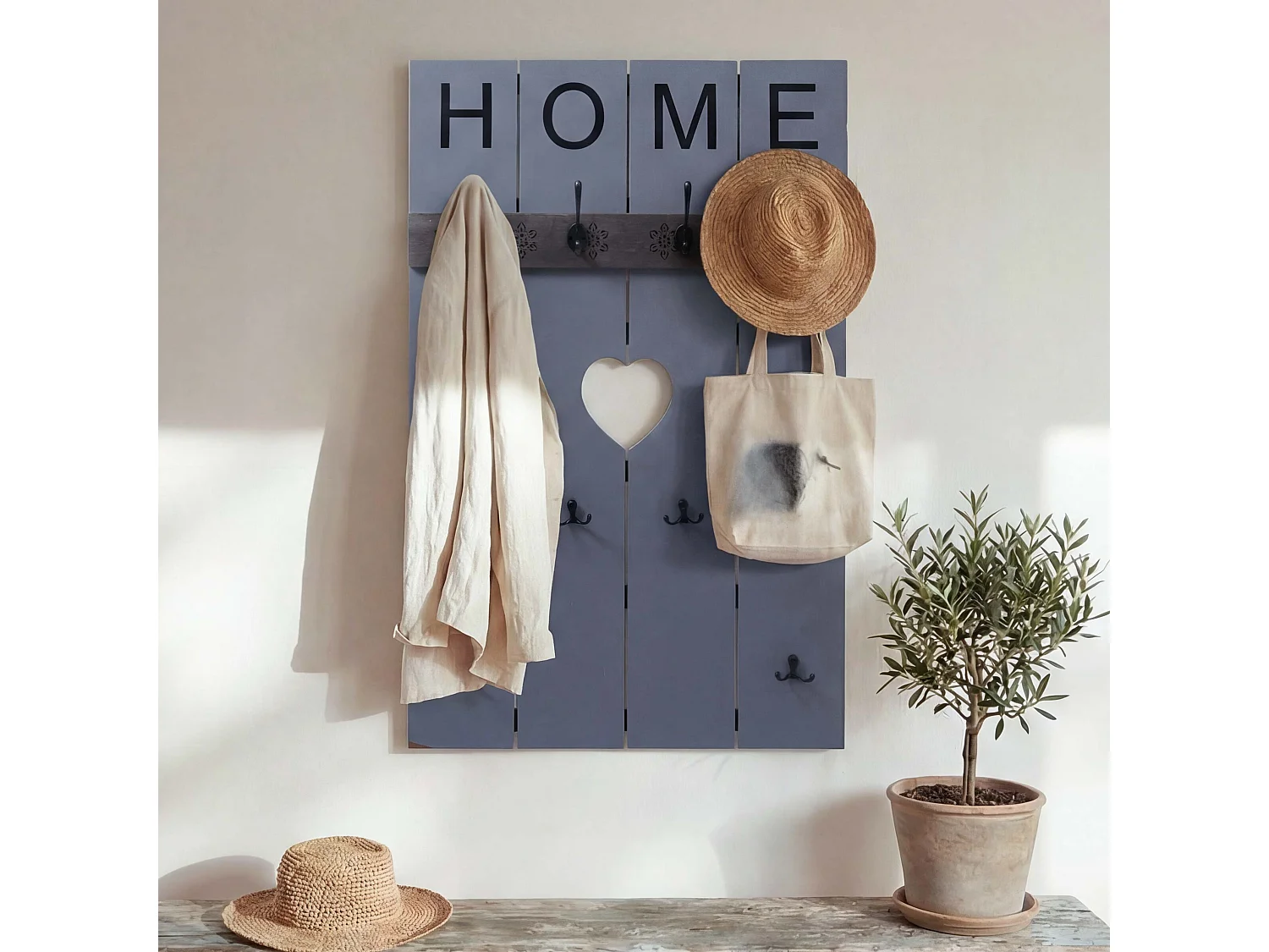 Porte-manteau mural MCW-C89 Home Look shabby,  gris-bleu