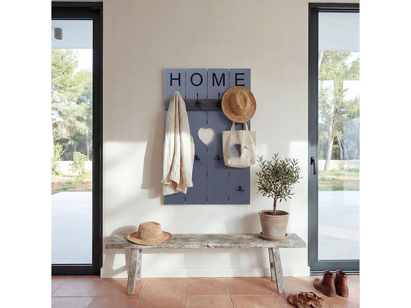 Porte-manteau mural MCW-C89 Home Look shabby,  gris-bleu