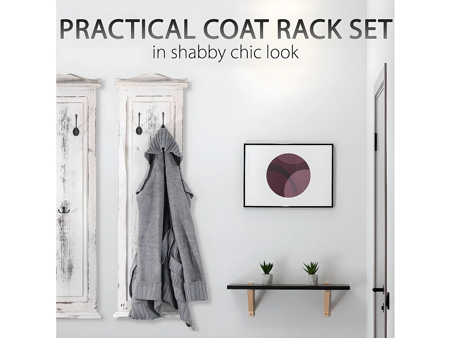 Wandgarderobe H33 (2er-Set), Weiß shabby