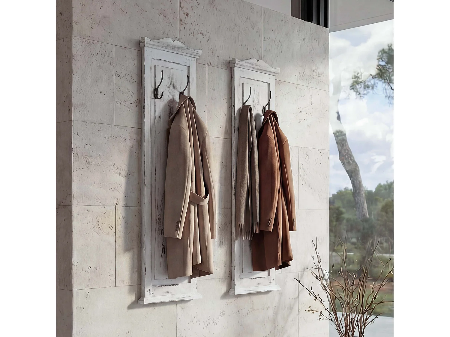 Portemanteau mural H33 (lot de 2),  shabby, vintage, blanc