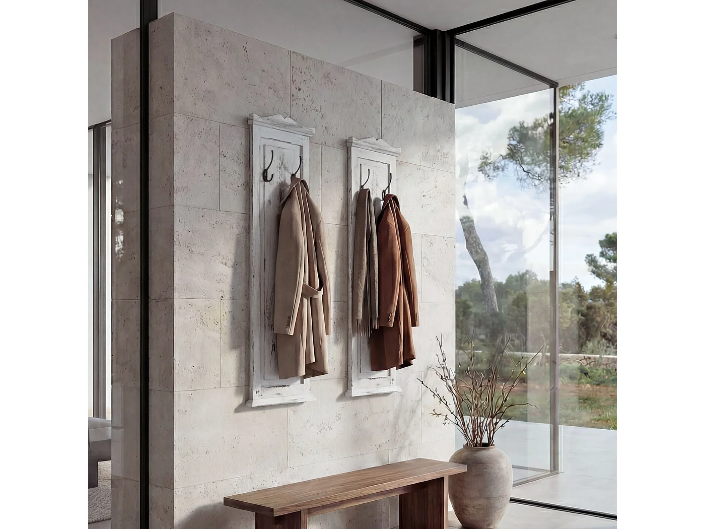 Portemanteau mural H33 (lot de 2),  shabby, vintage, blanc