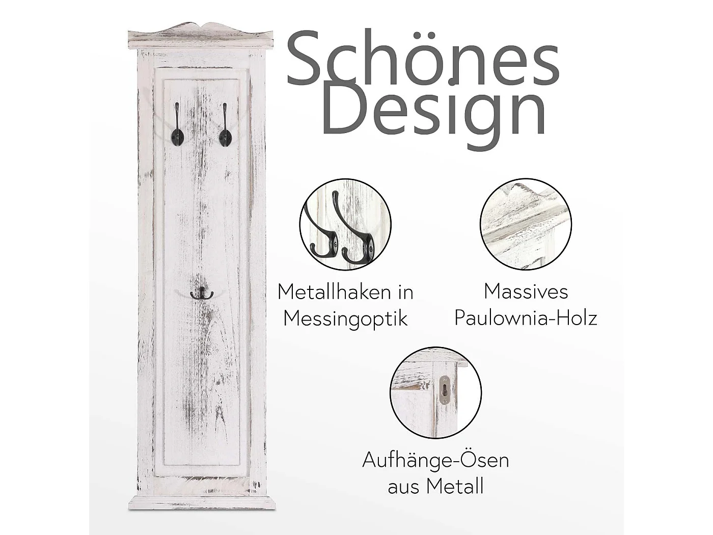 Portemanteau mural H33 (lot de 2),  shabby, vintage, blanc