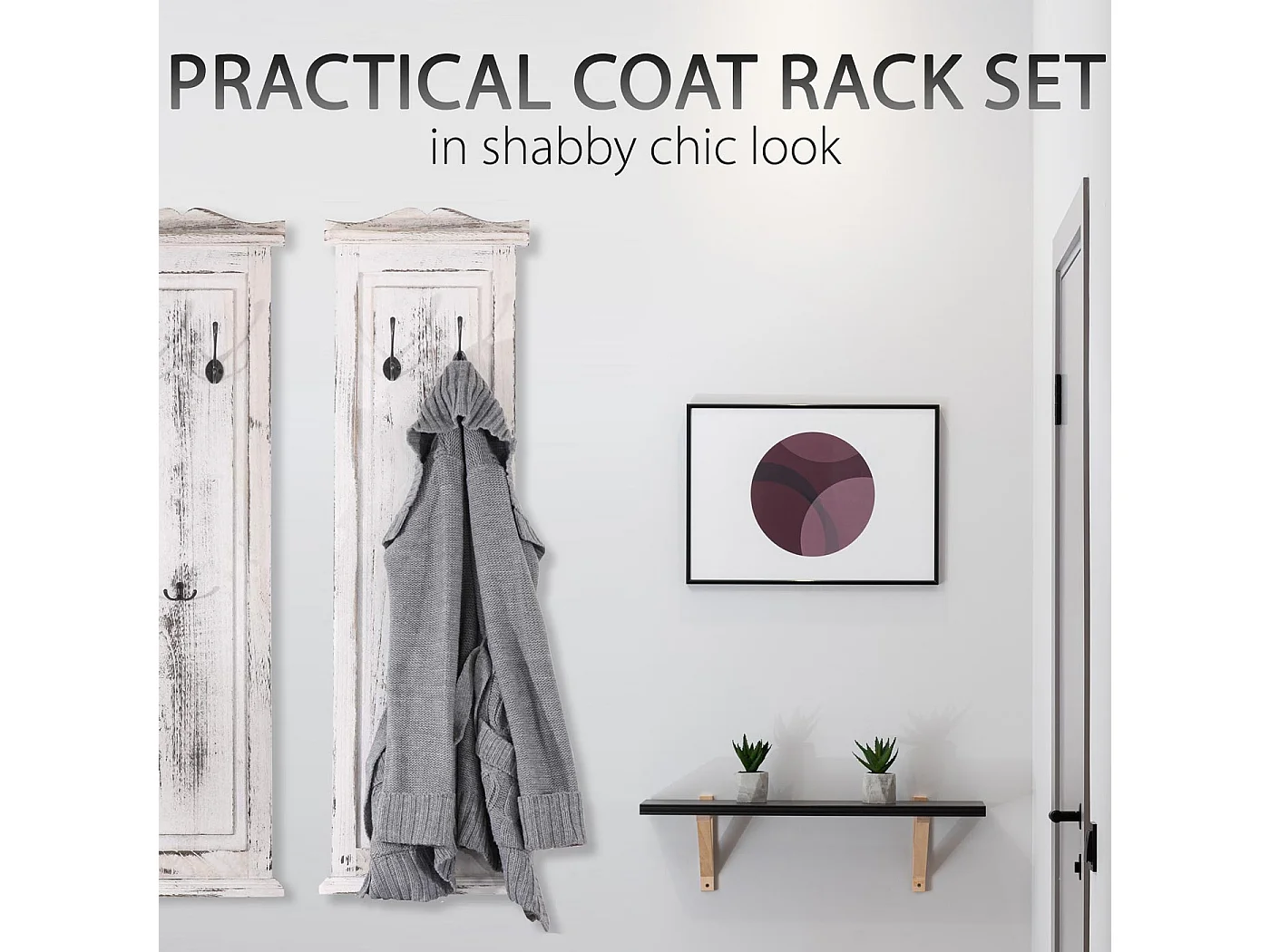 Wieszak ścienny H33 (zestaw 2 szt.),  biały shabby