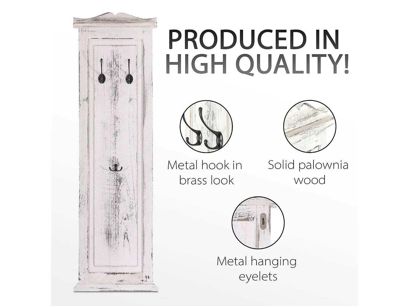 Wieszak ścienny H33 (zestaw 2 szt.),  biały shabby