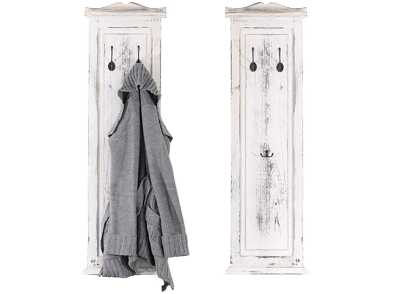 Set 2x appendiabiti attaccapanni shabby vintage legno paulonia 6x28x109cm bianco
