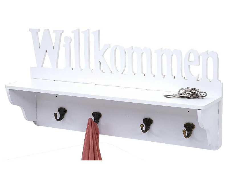 Wandkapstok MCW-D41 Welkom 4 haken,  wit