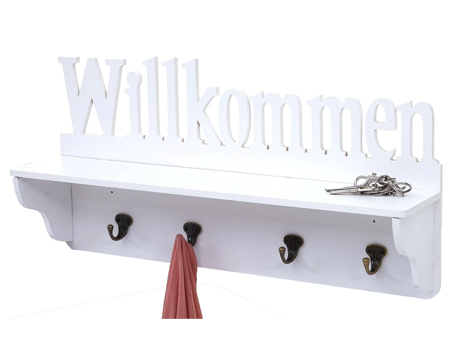 Portemanteau mural MCW-D41 Bienvenue 4 crochets,  blanc