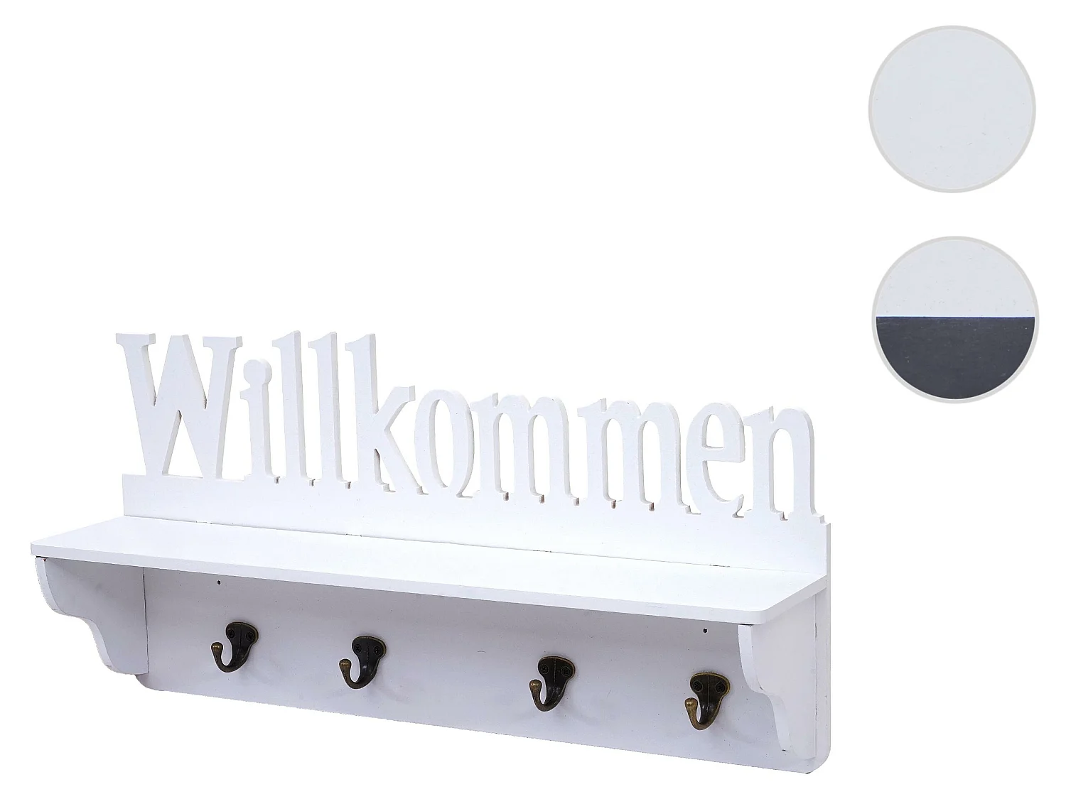 Portemanteau mural MCW-D41 Bienvenue 4 crochets,  blanc