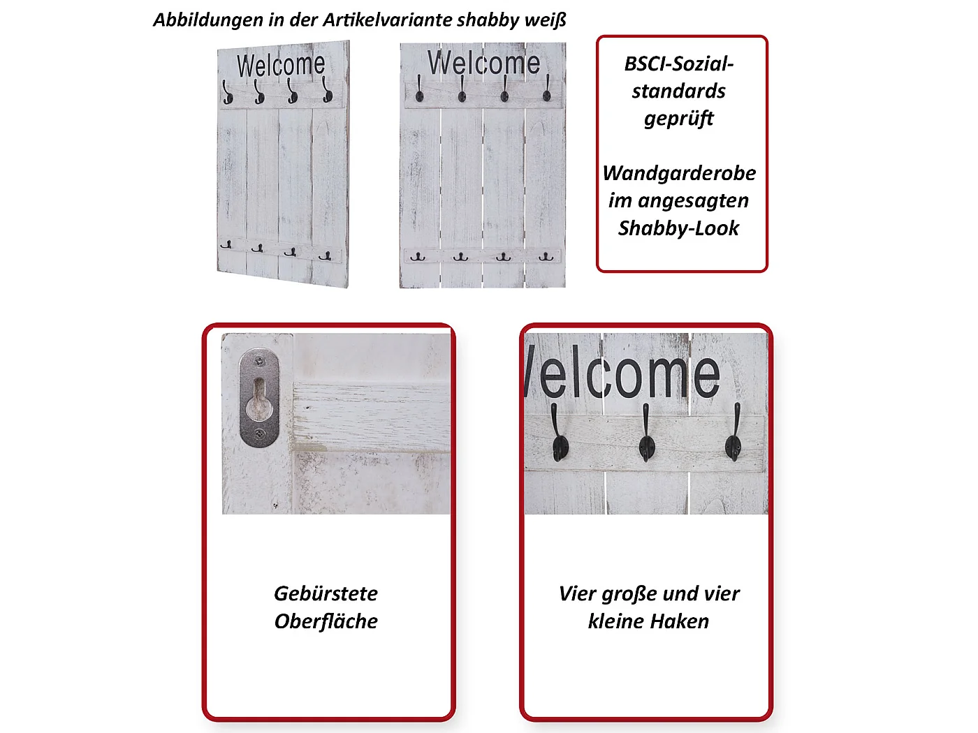 Wandkapstok MCW-C89 Welcome Shabby,  donkergrijs, shabby