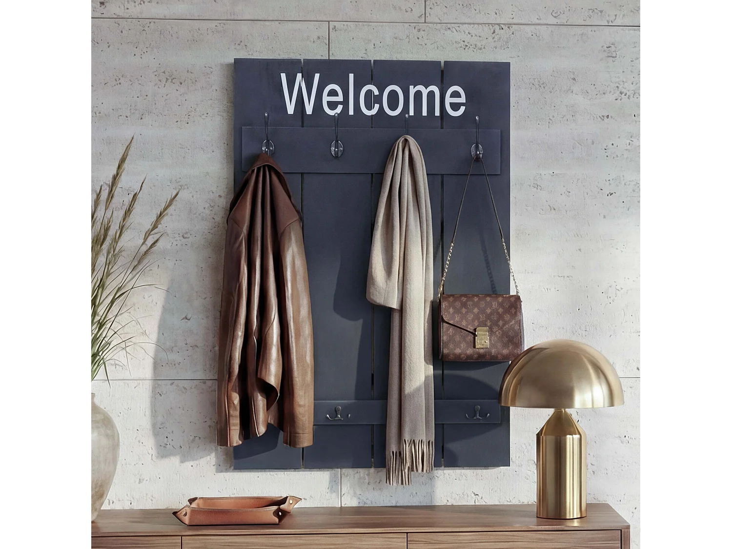 Wandkapstok MCW-C89 Welcome Shabby,  donkergrijs, shabby