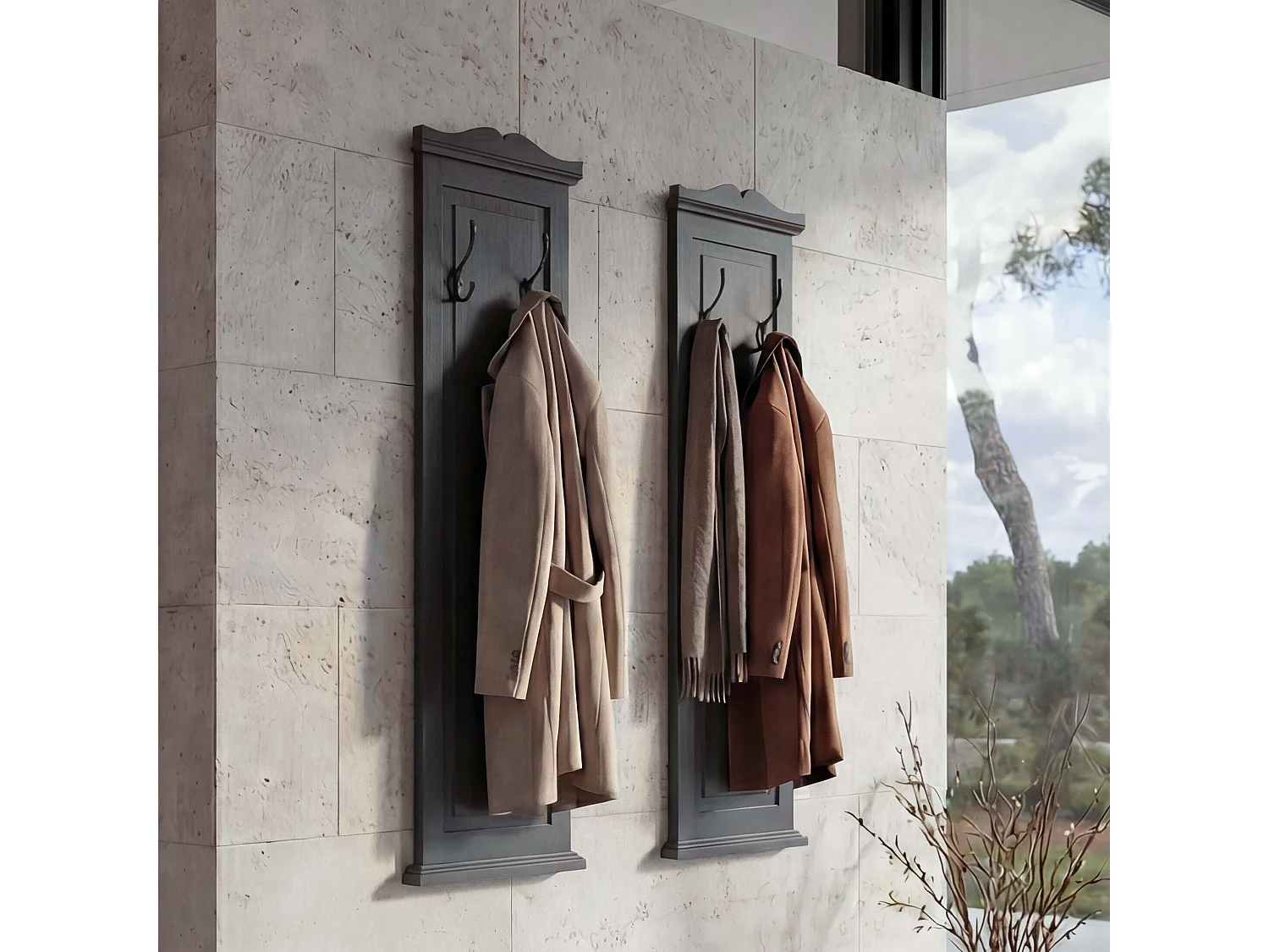 Portemanteau mural H33 (lot de 2),  gris foncé