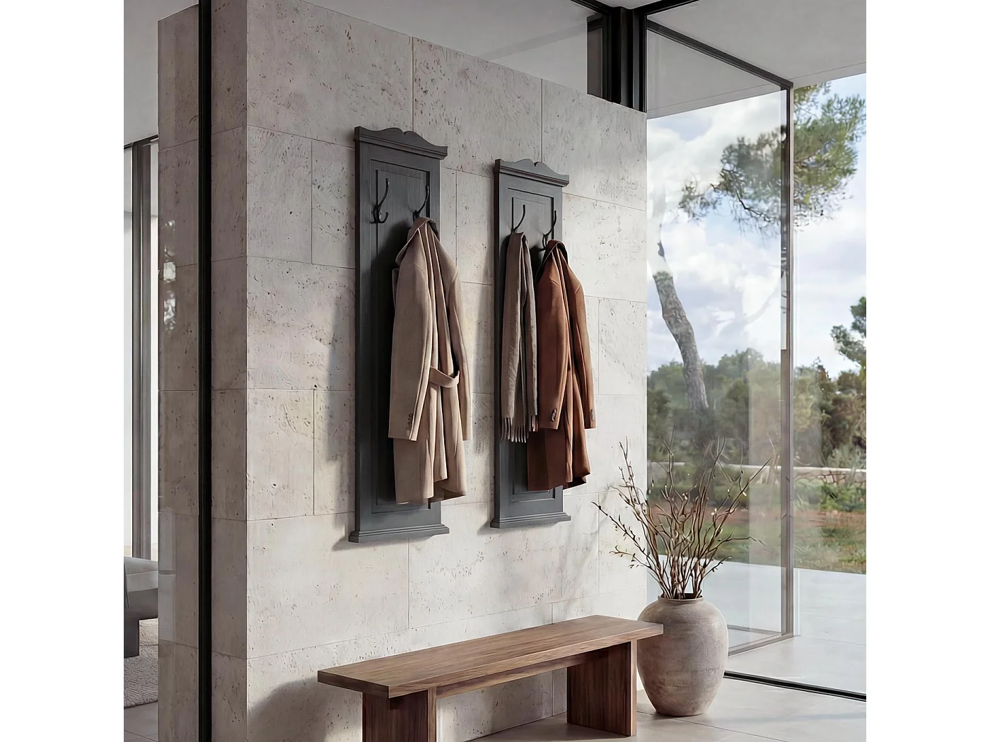 Portemanteau mural H33 (lot de 2),  gris foncé