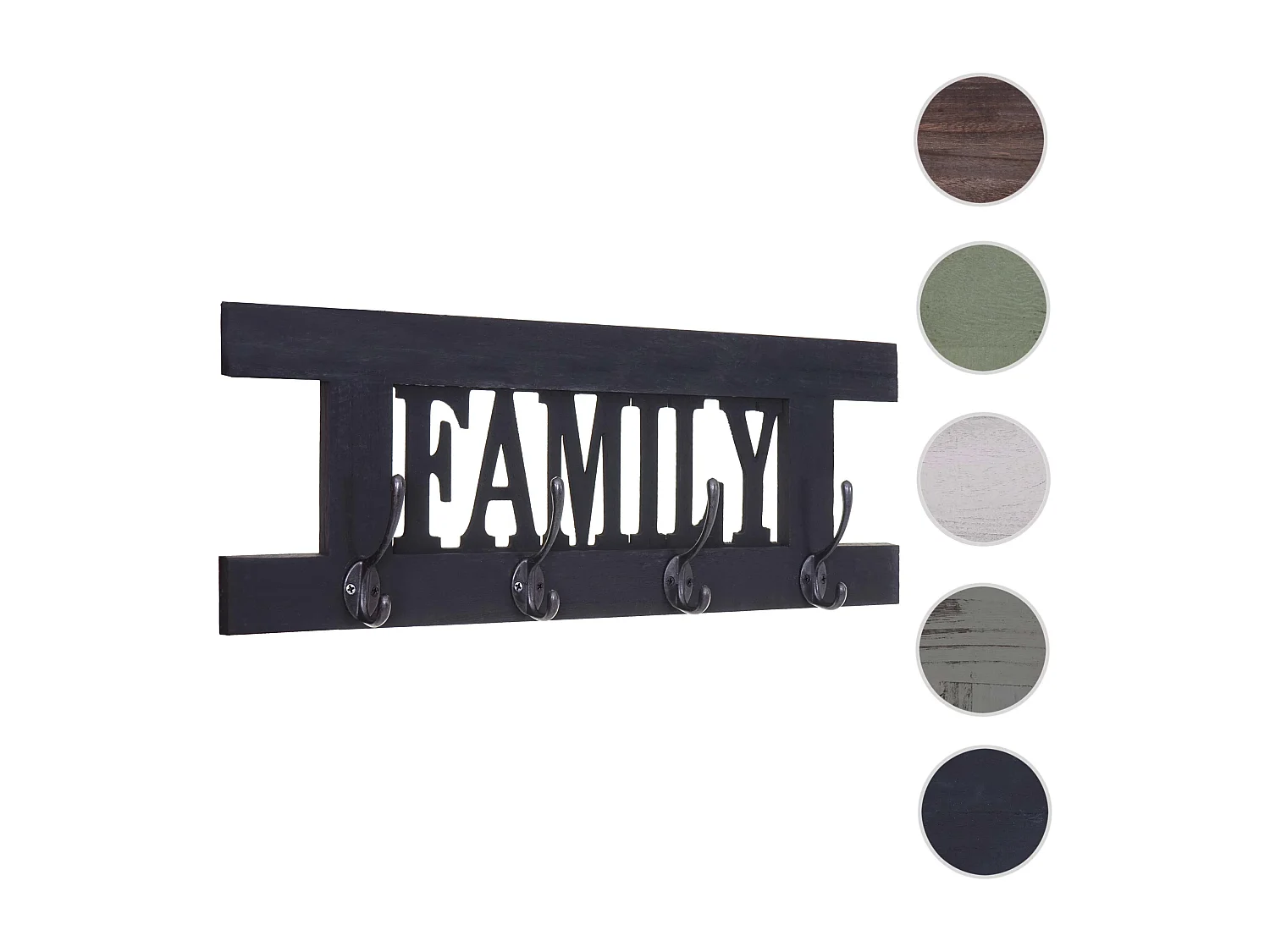 Portemanteau mural MCW-C60 Family Shabby-Look,  gris foncé
