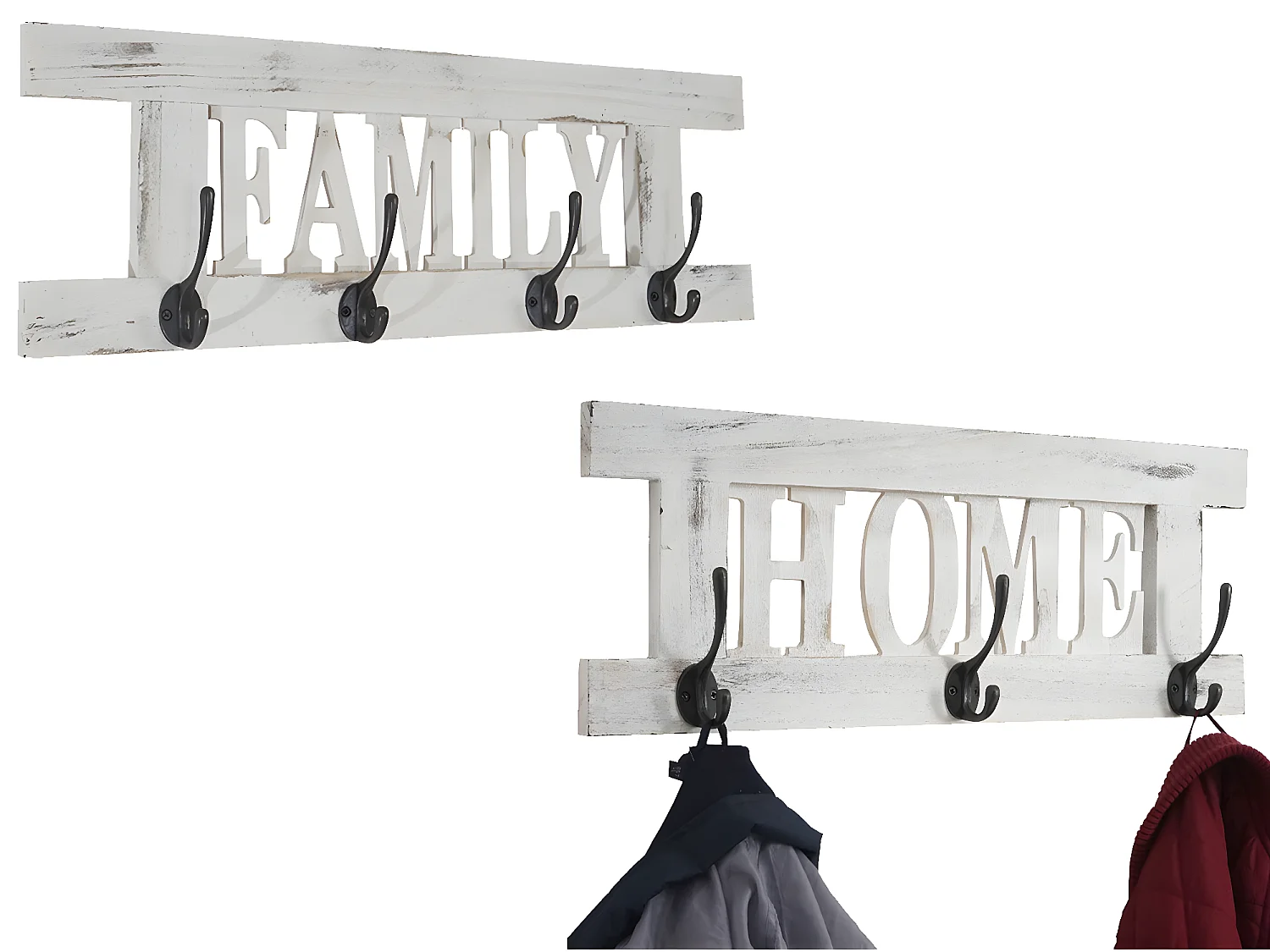 Wandkapstok MCW-C60 Shabby (2-delig),  wit, shabby