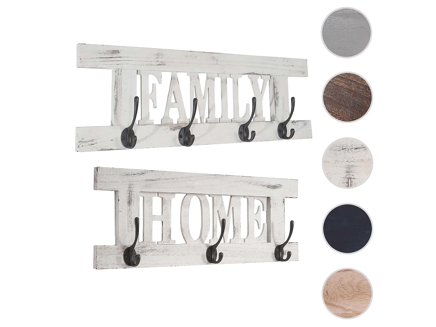 Portemanteau mural MCW-C60 Shabby (2 pièces),  blanc