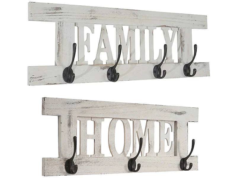 Portemanteau mural MCW-C60 Shabby (2 pièces),  blanc