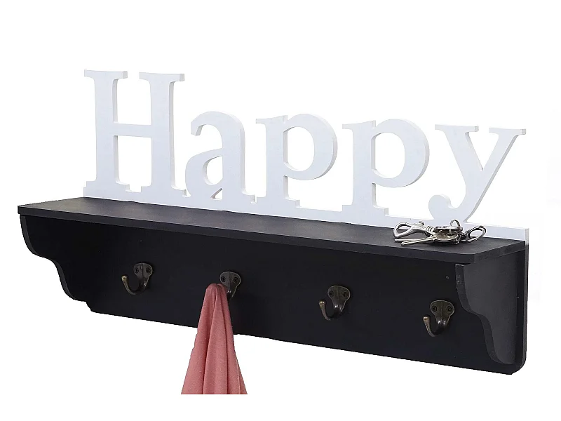 Bengaleiro de parede MCW-D41 Happy 4 ganchos,  preto/branco