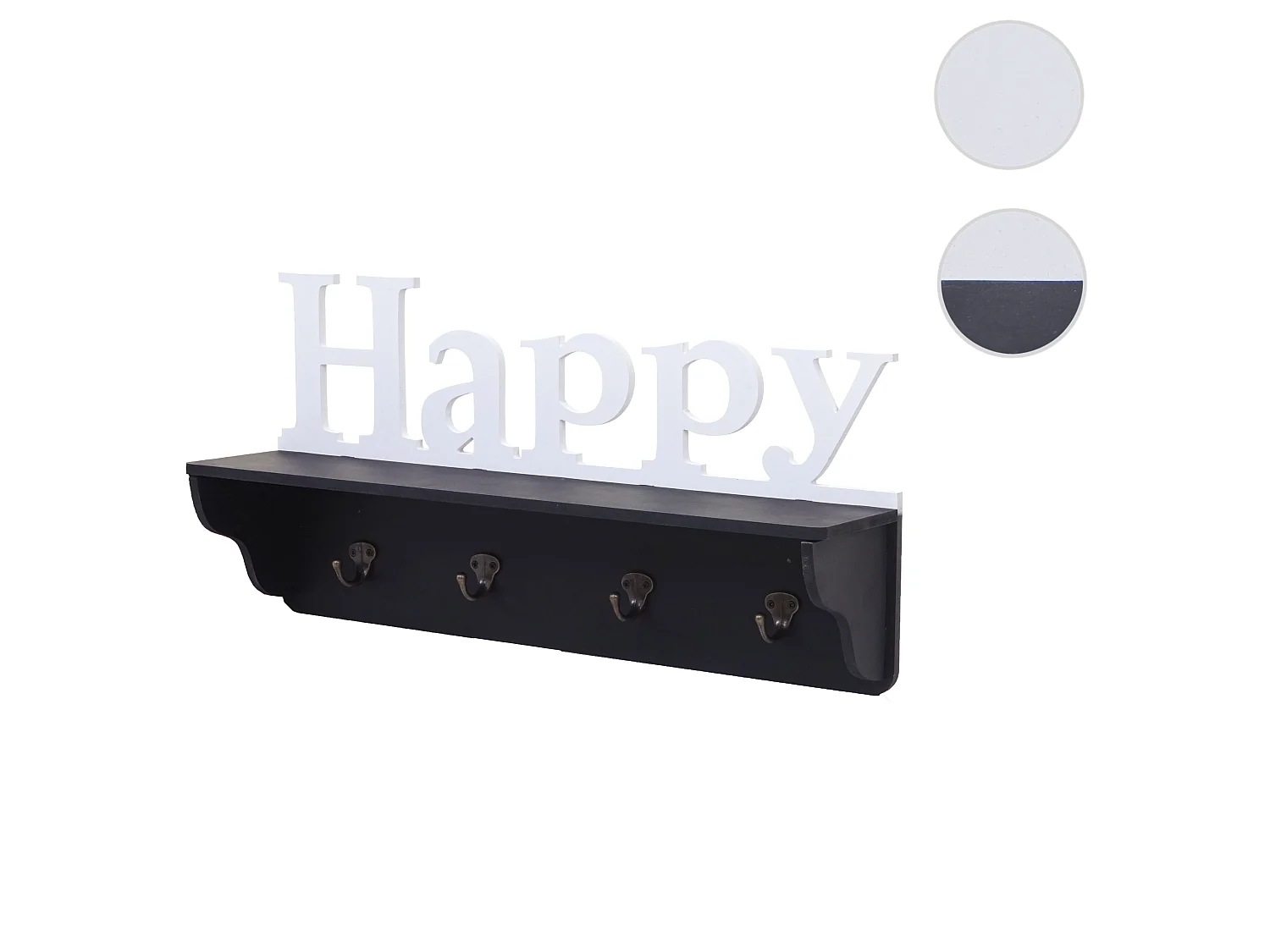 Wandkapstok MCW-D41 Happy 4 haken,  zwart/wit