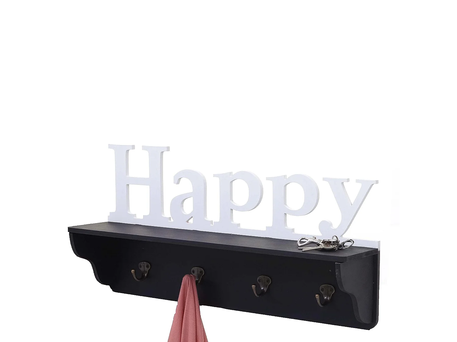 Wandkapstok MCW-D41 Happy 4 haken,  zwart/wit