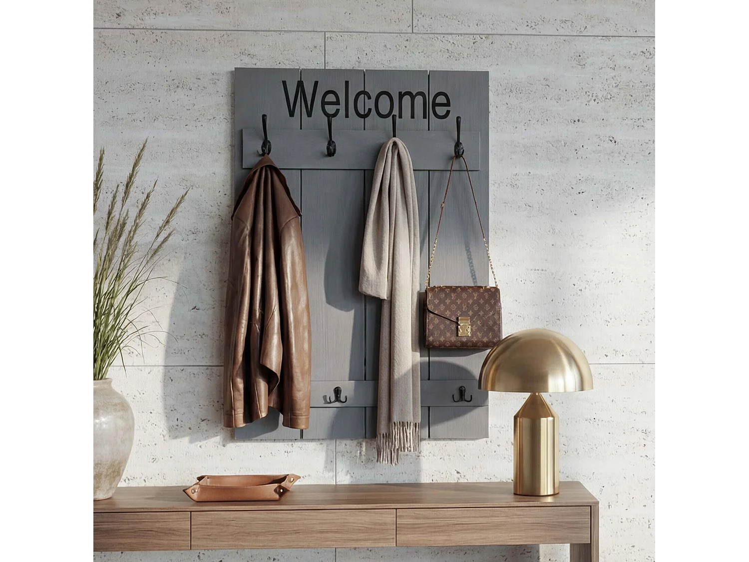 Wandkapstok MCW-C89 Welcome Shabby,  grijsblauw