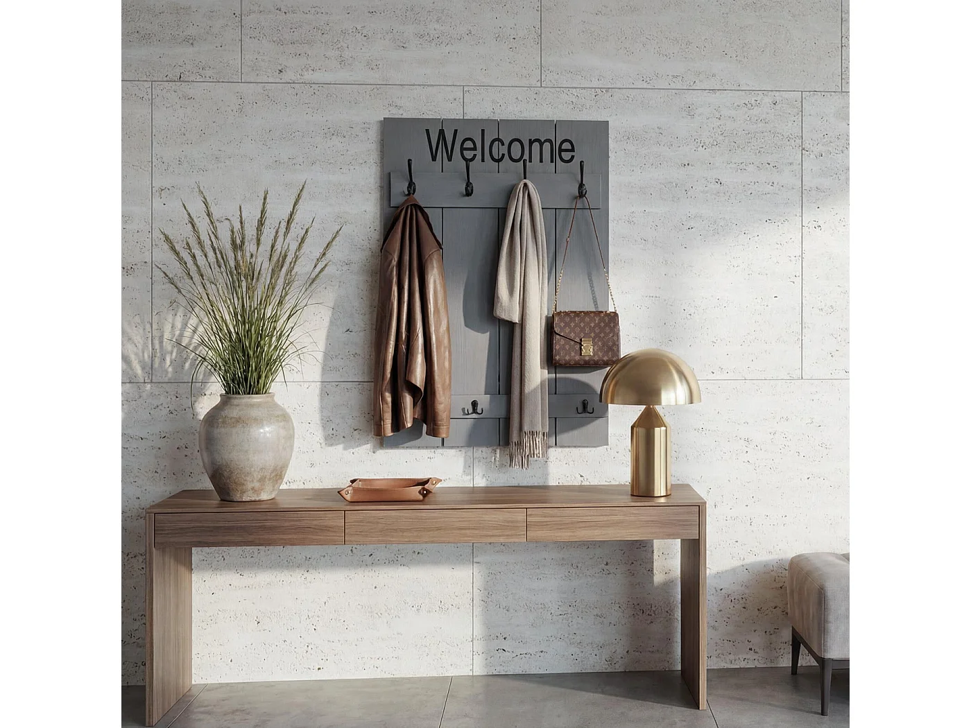 Wandkapstok MCW-C89 Welcome Shabby,  grijsblauw
