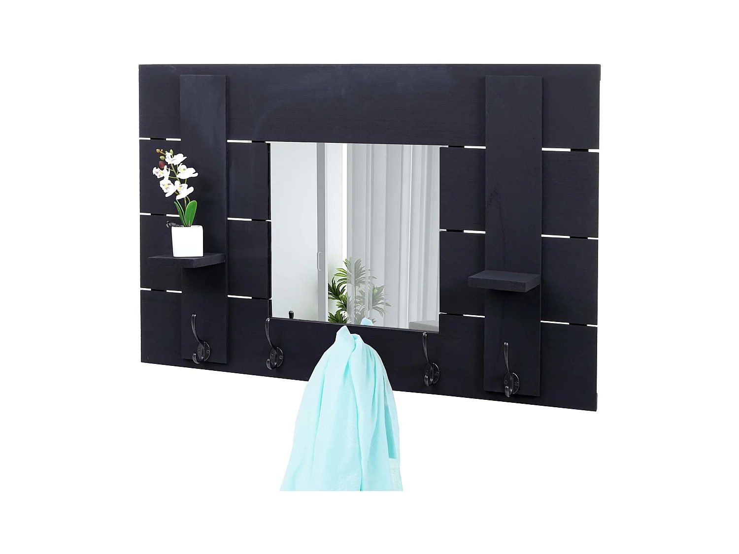 Wandgarderobe MCW-C89 mit Spiegel, Dunkelgrau, shabby