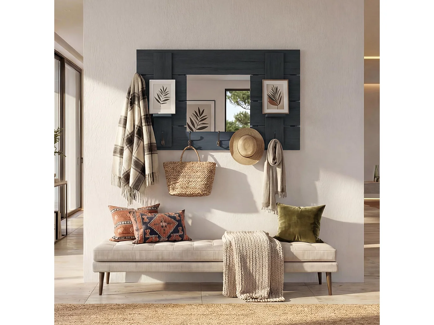 Portemanteau mural MCW-C89 avec miroir,  gris foncé