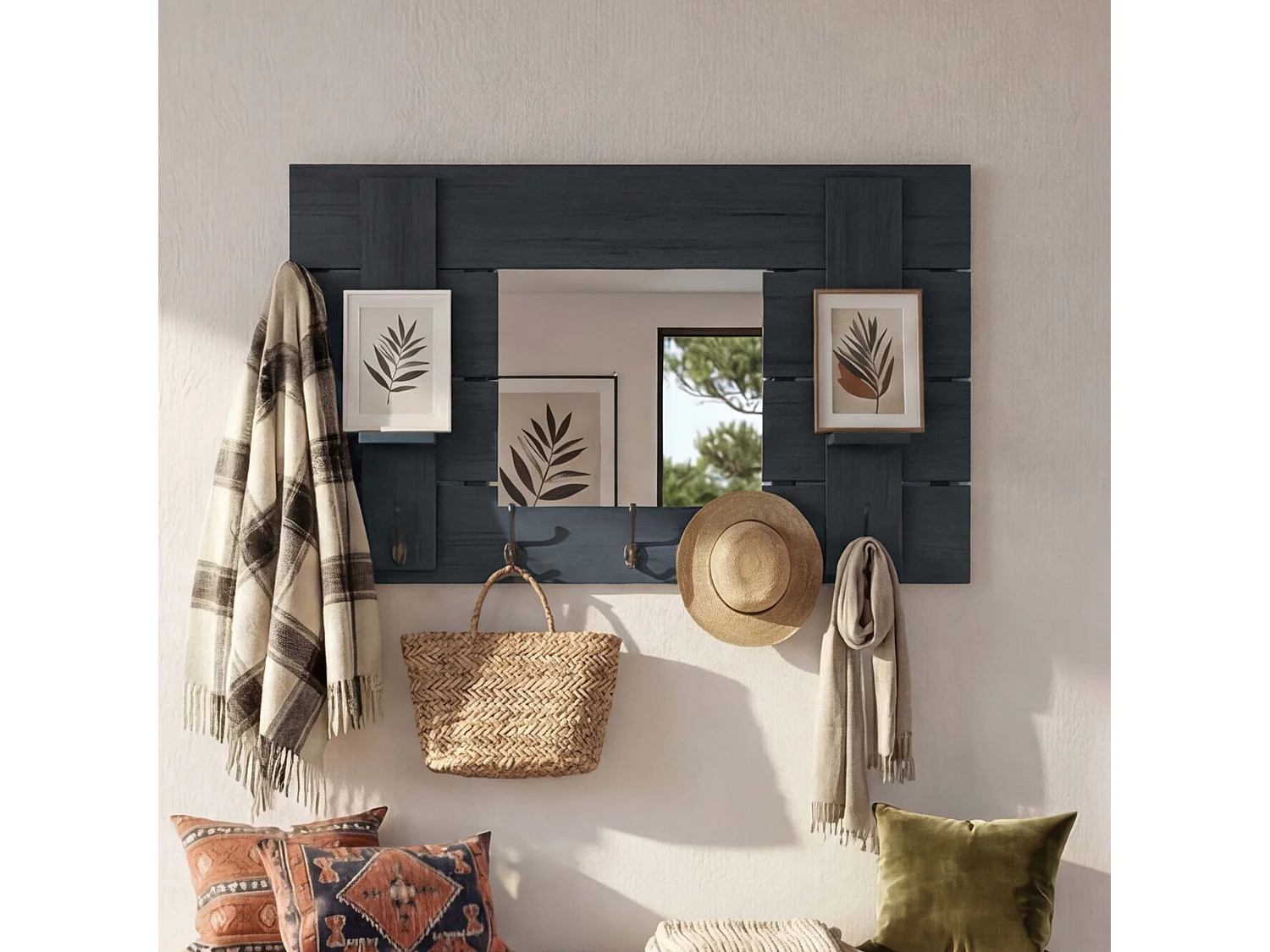 Wandgarderobe MCW-C89 met spiegel,  donkergrijs, shabby