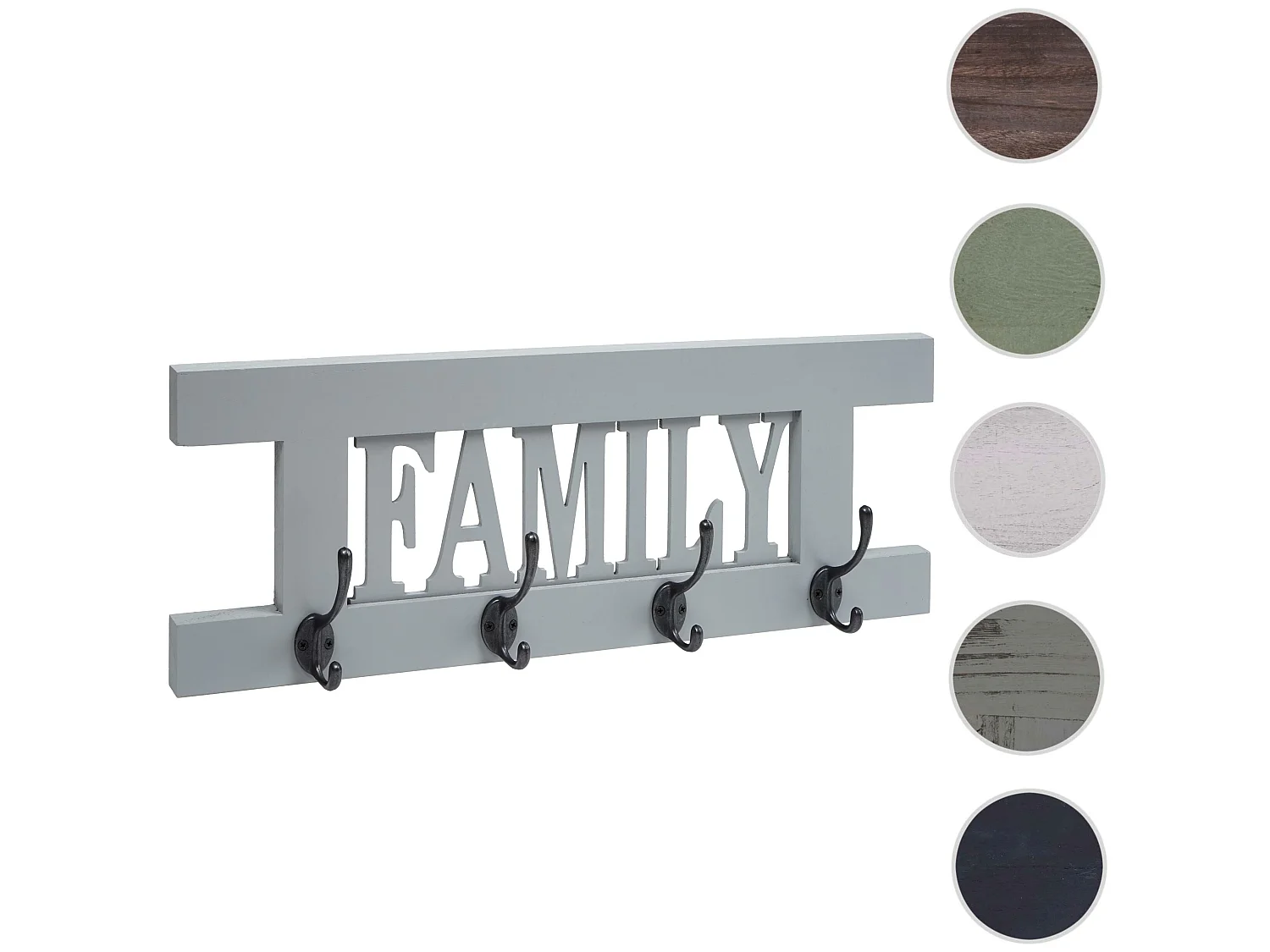 Wandkapstok MCW-C60 Familie Shabby look,  grijs-blauw