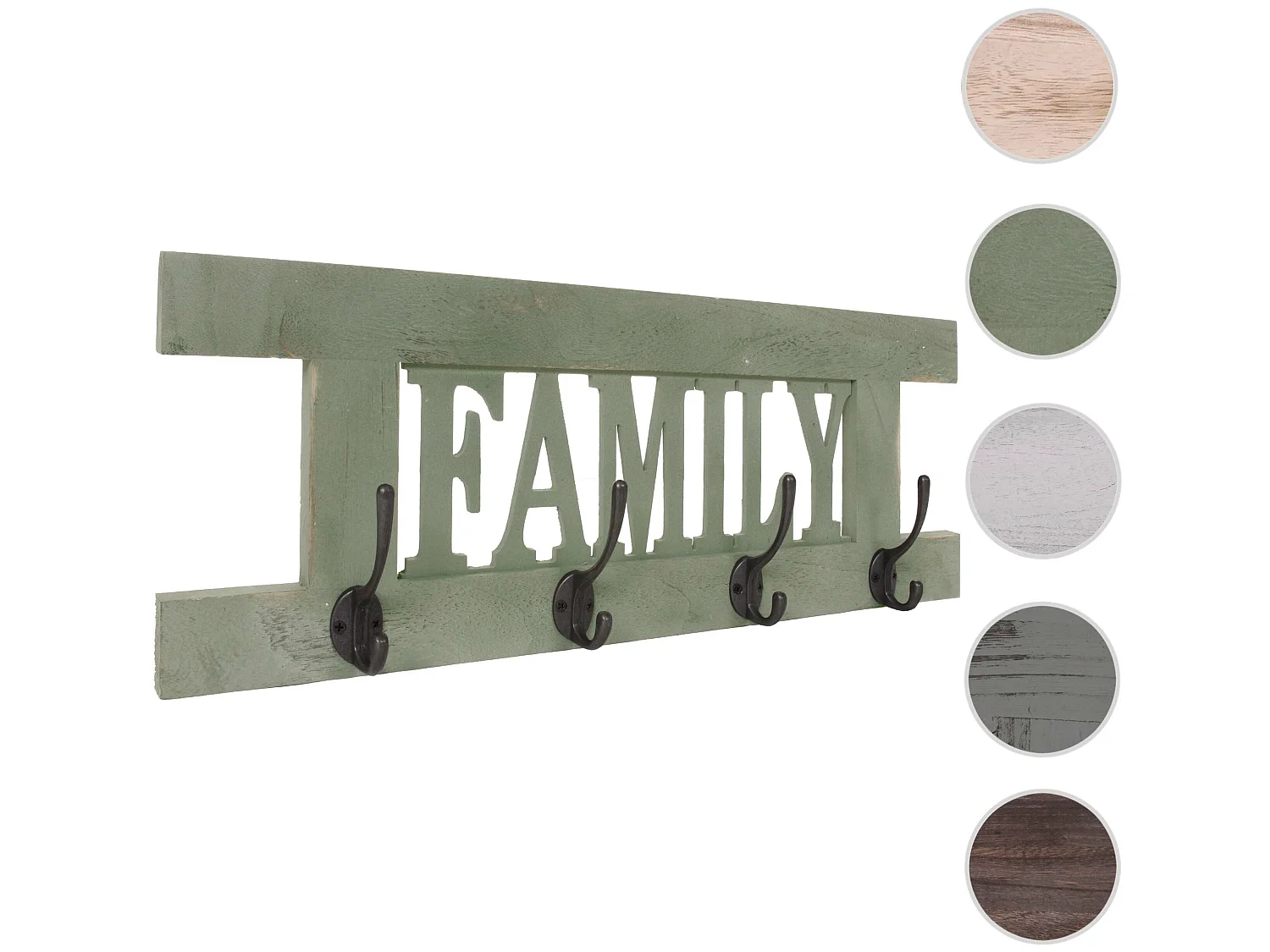 Wandkapstok MCW-C60 Family Shabby-look,  groen, shabby