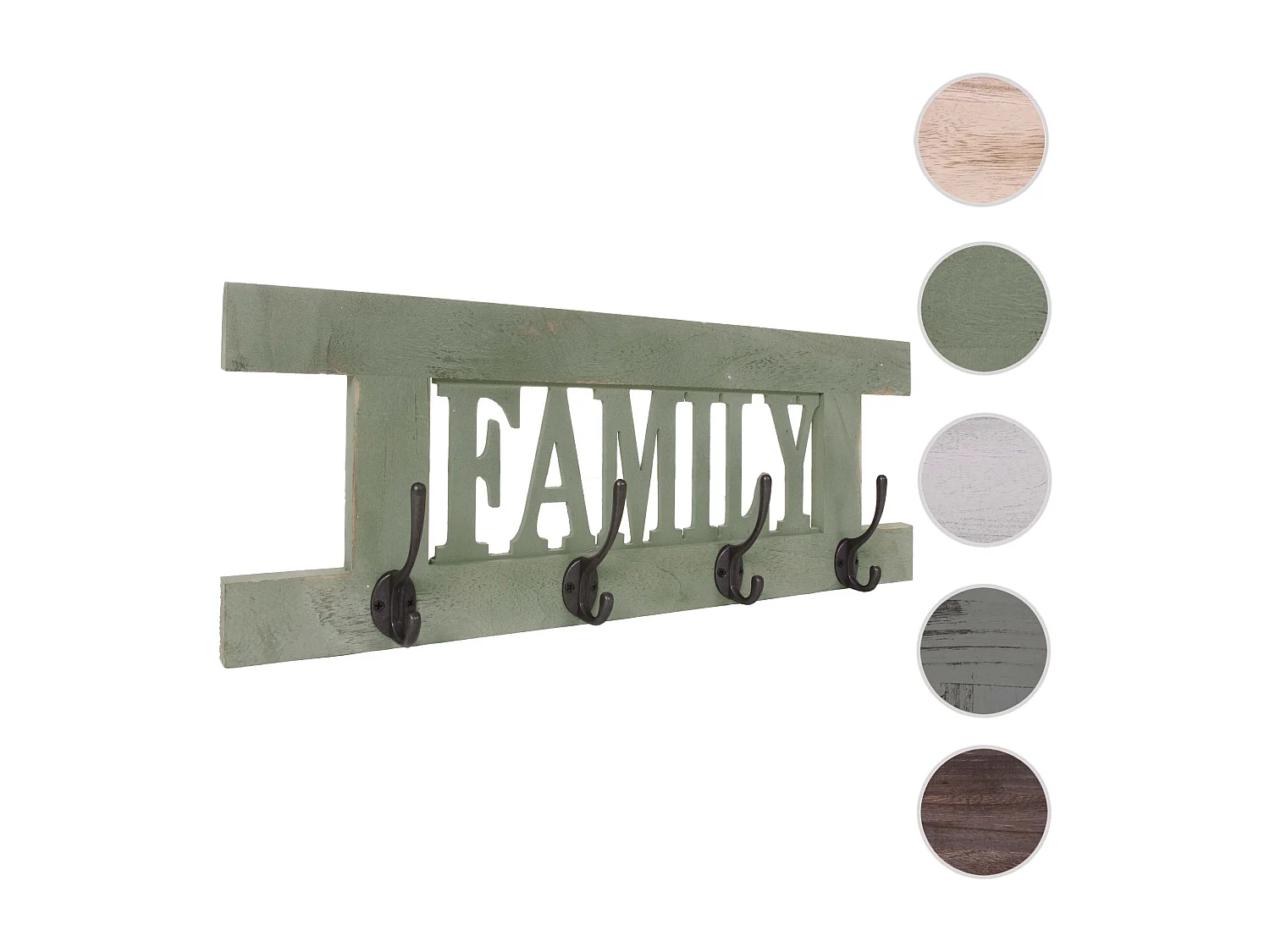 Wandkapstok MCW-C60 Family Shabby-look,  groen, shabby