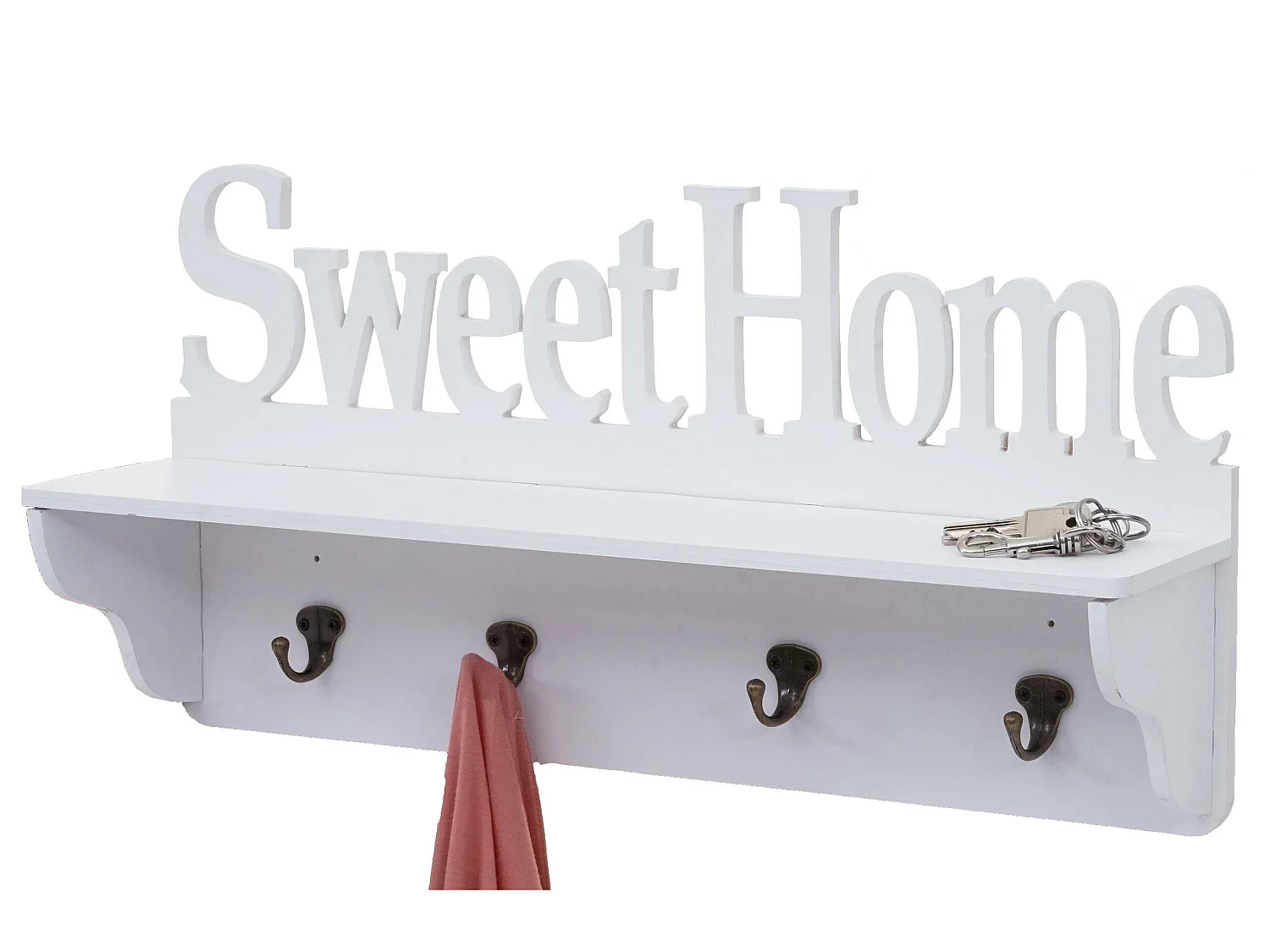 Wandkapstok MCW-D41 Sweet Home 4 haken,  wit