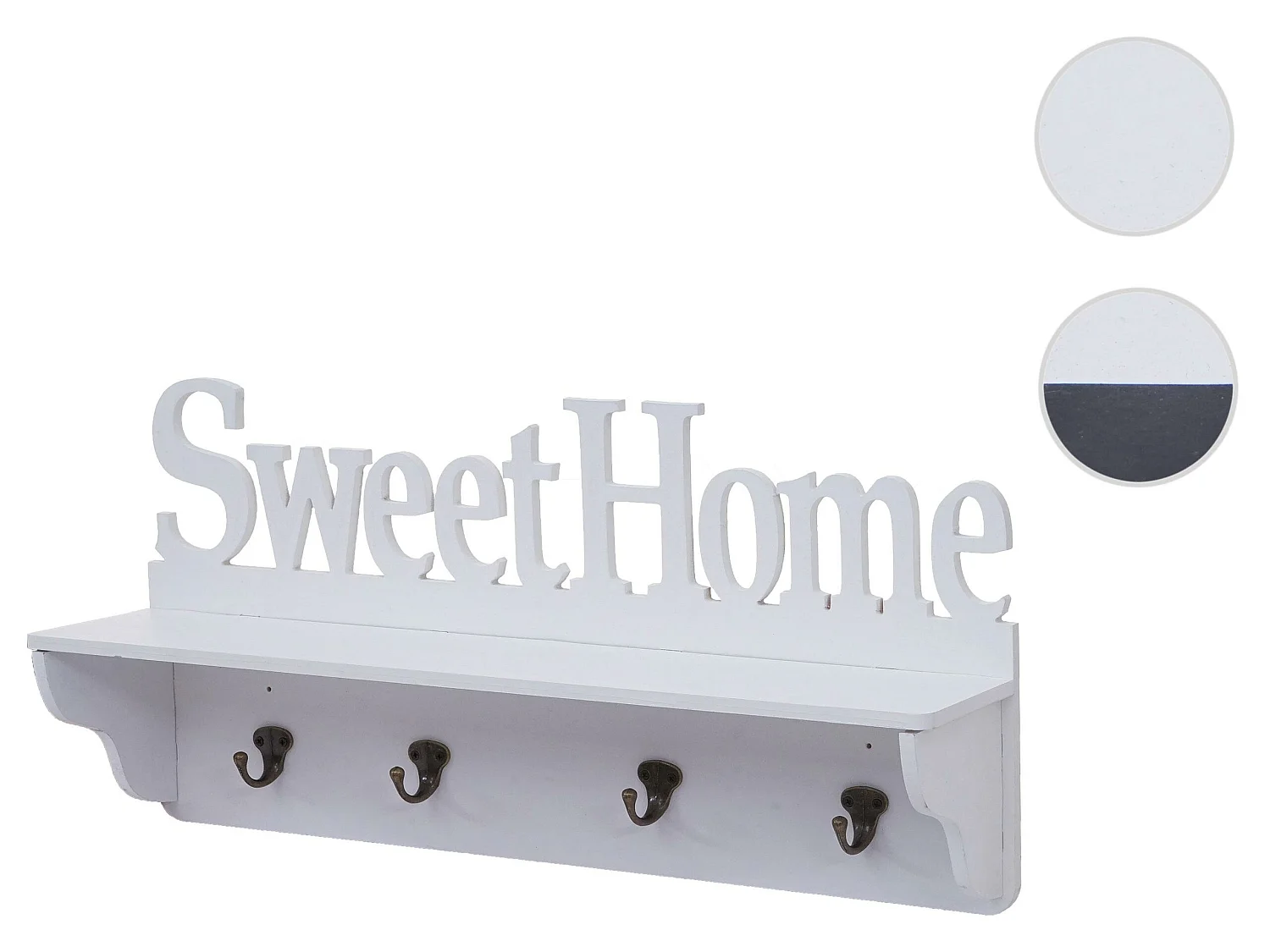 Wandkapstok MCW-D41 Sweet Home 4 haken,  wit