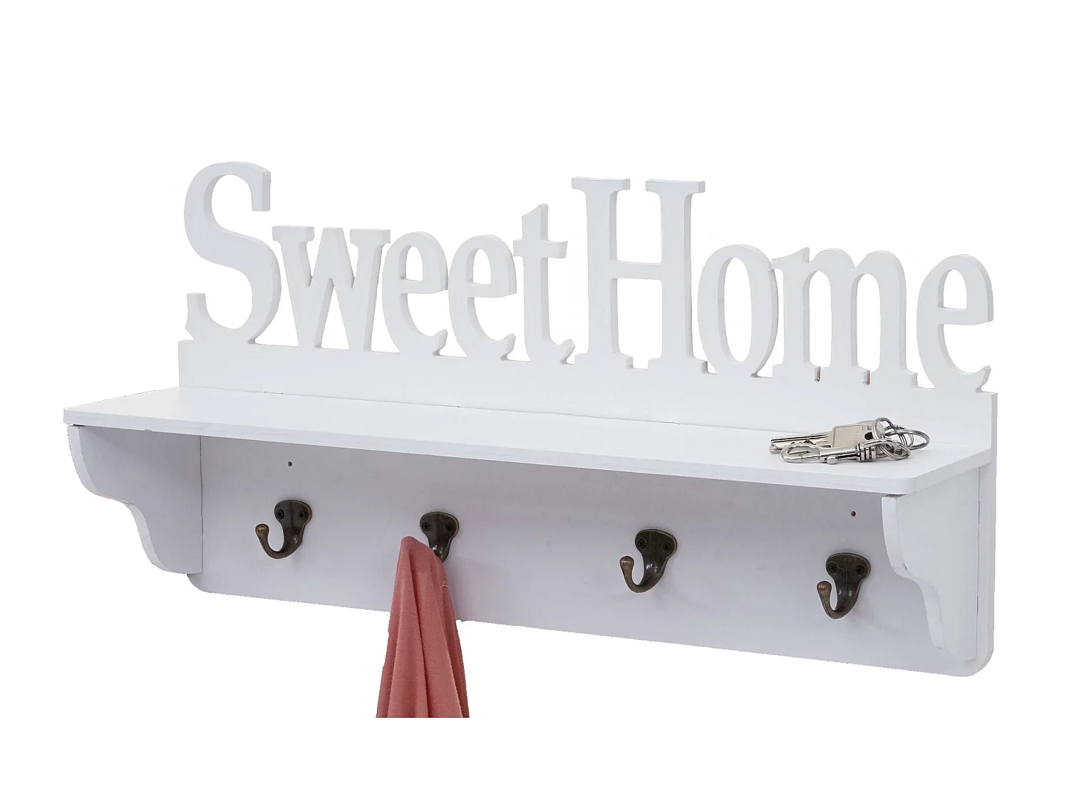 Portemanteau mural MCW-D41 Sweet Home 4 crochets,  blanc