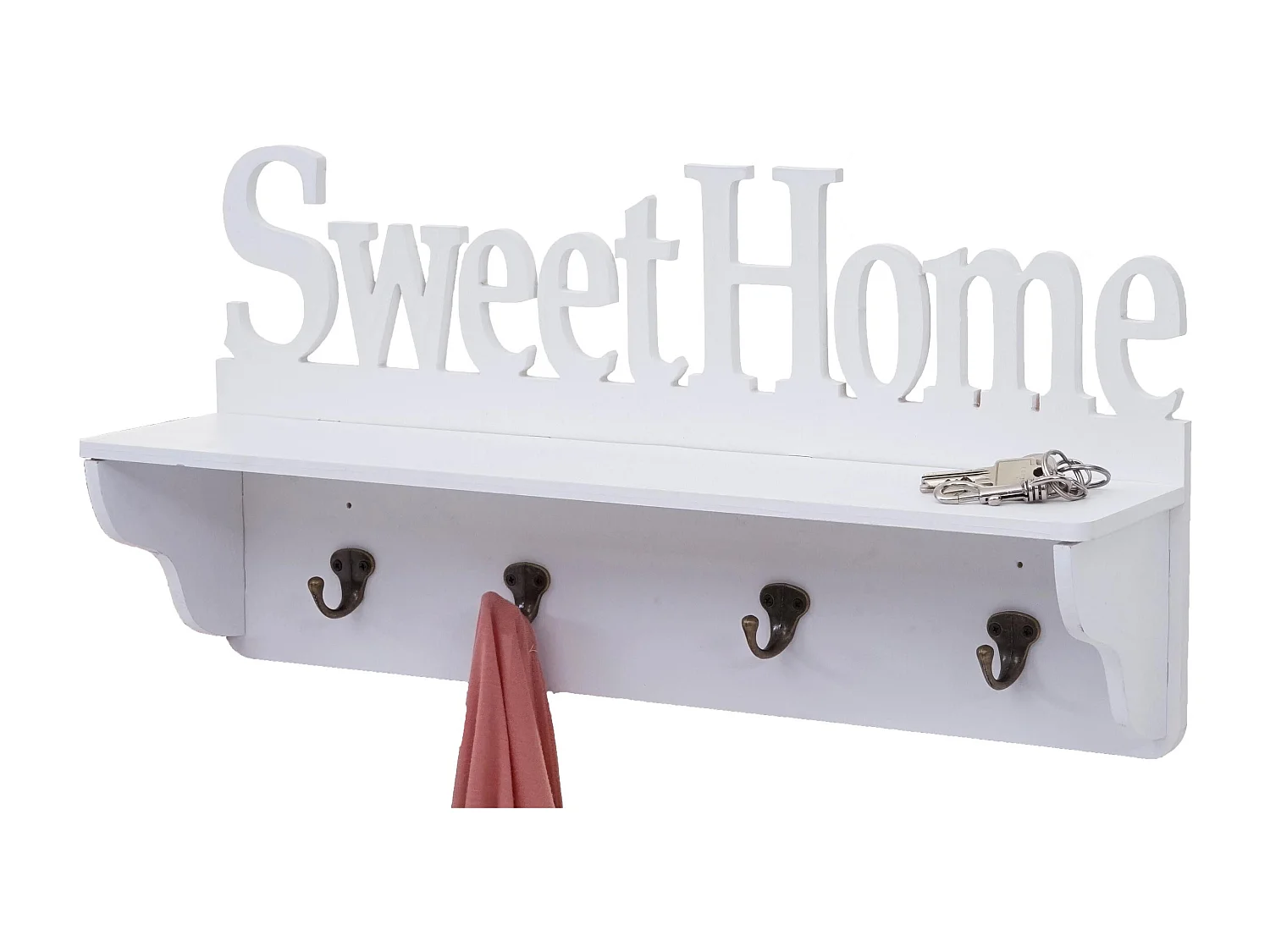 Portemanteau mural MCW-D41 Sweet Home 4 crochets,  blanc
