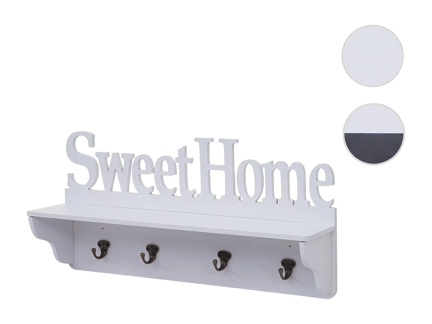 Portemanteau mural MCW-D41 Sweet Home 4 crochets,  blanc