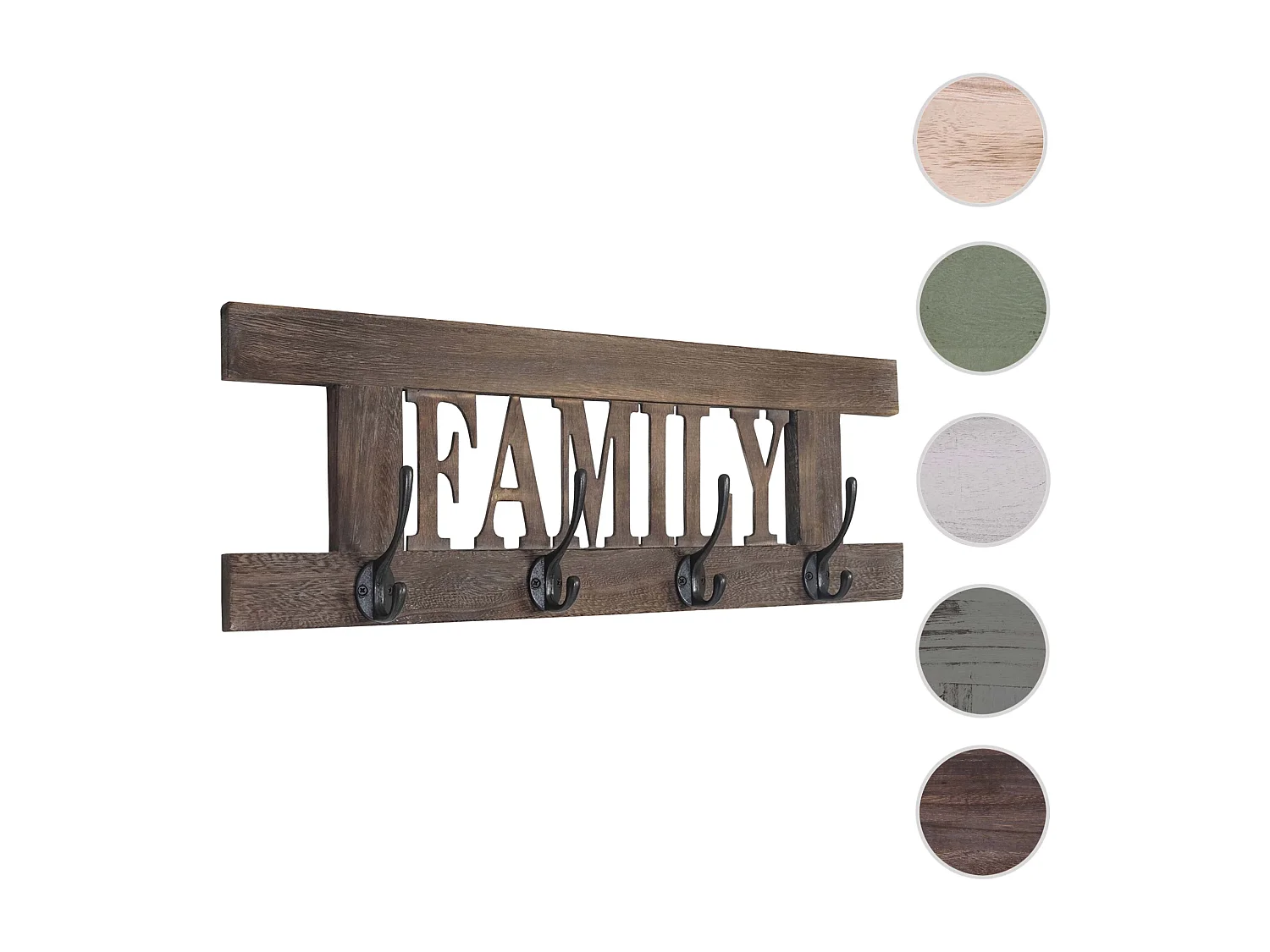 Wandkapstok MCW-C60 Family Shabby-look,  bruin, shabby