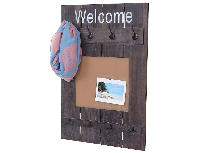 Serie Vintage appendiabiti guardaroba MCW-C89 con pannello sughero 91x60cm ~ marrone