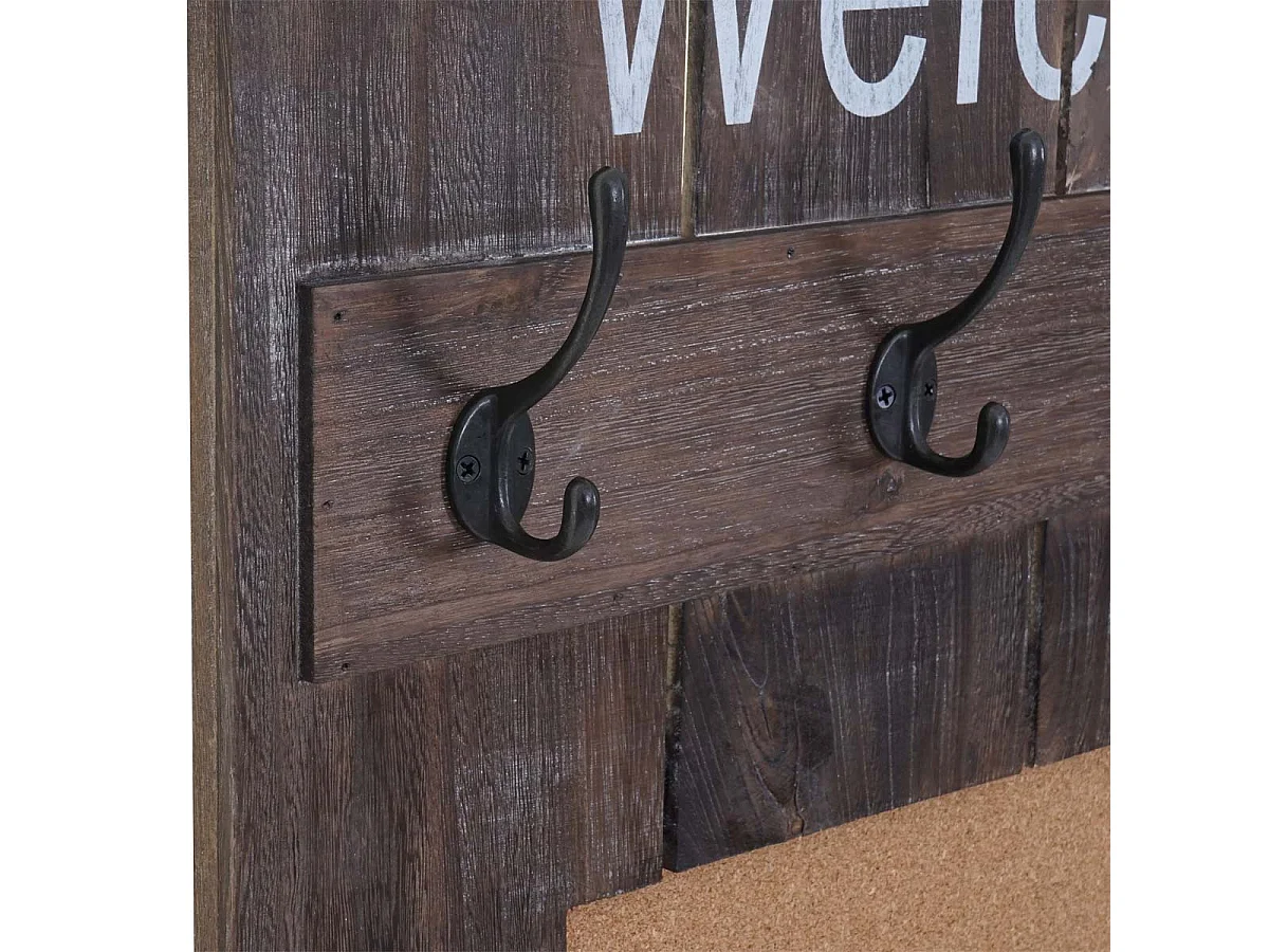 Wieszak ścienny MCW-C89 z tablicą korkową,  brązowy, shabby chic
