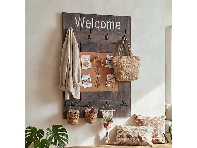 Wandkapstok MCW-C89 met prikbord,  bruin, shabby