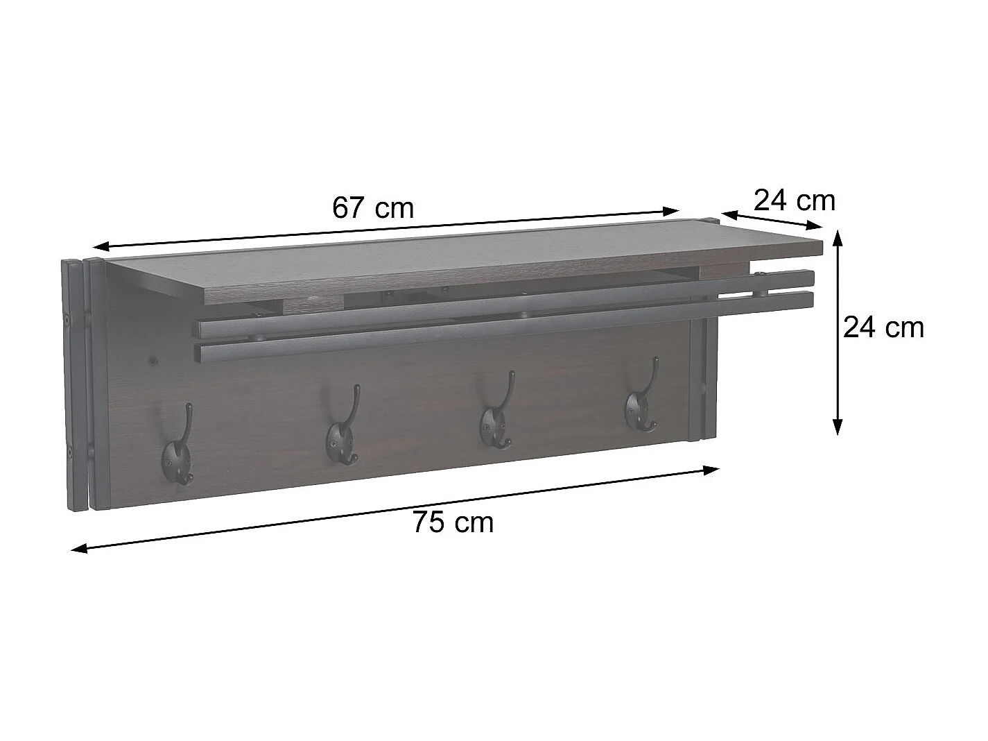 Wandkapstok MCW-A27 3D-structuur,  donkerbruin