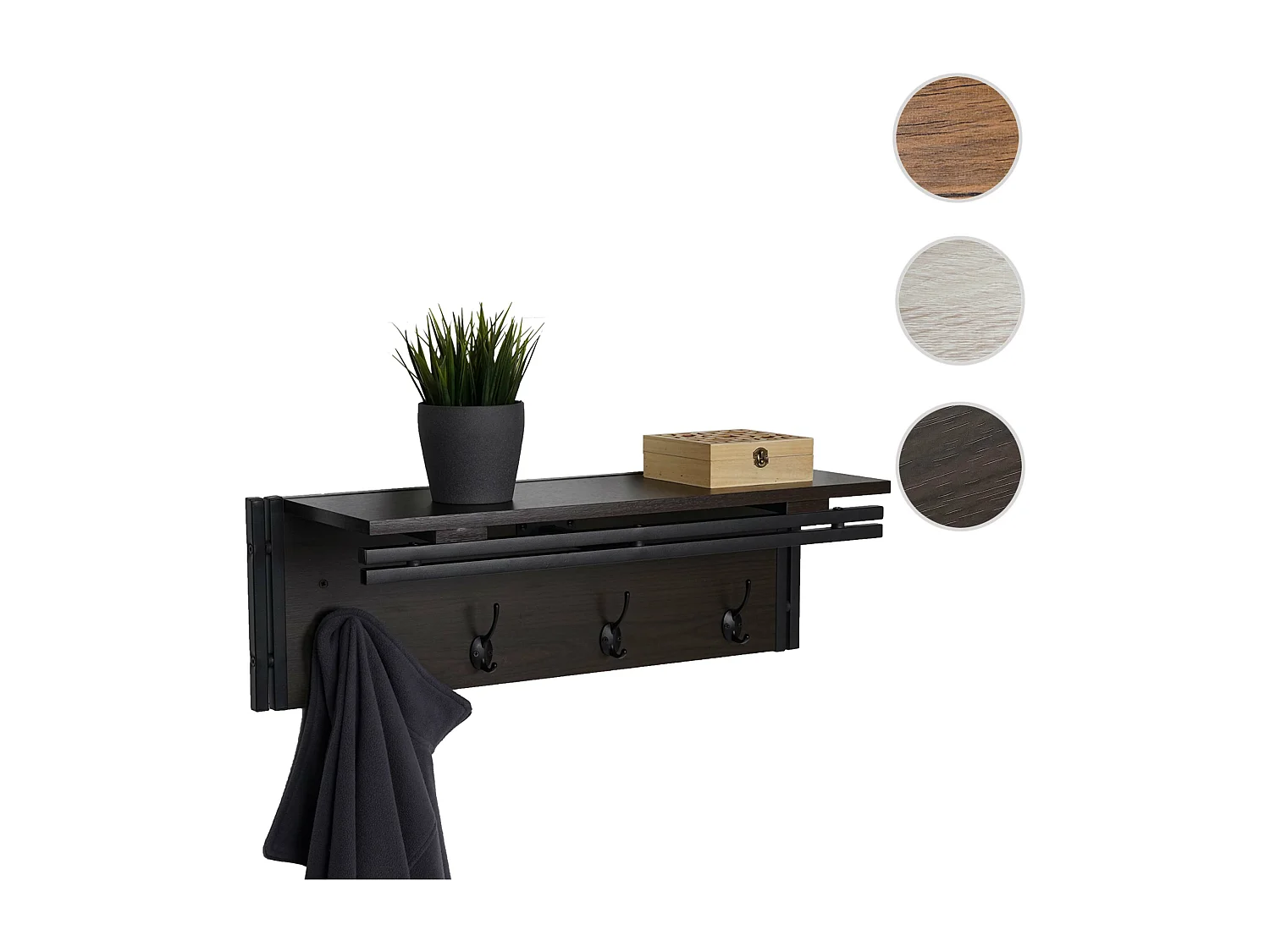 Wandkapstok MCW-A27 3D-structuur,  donkerbruin