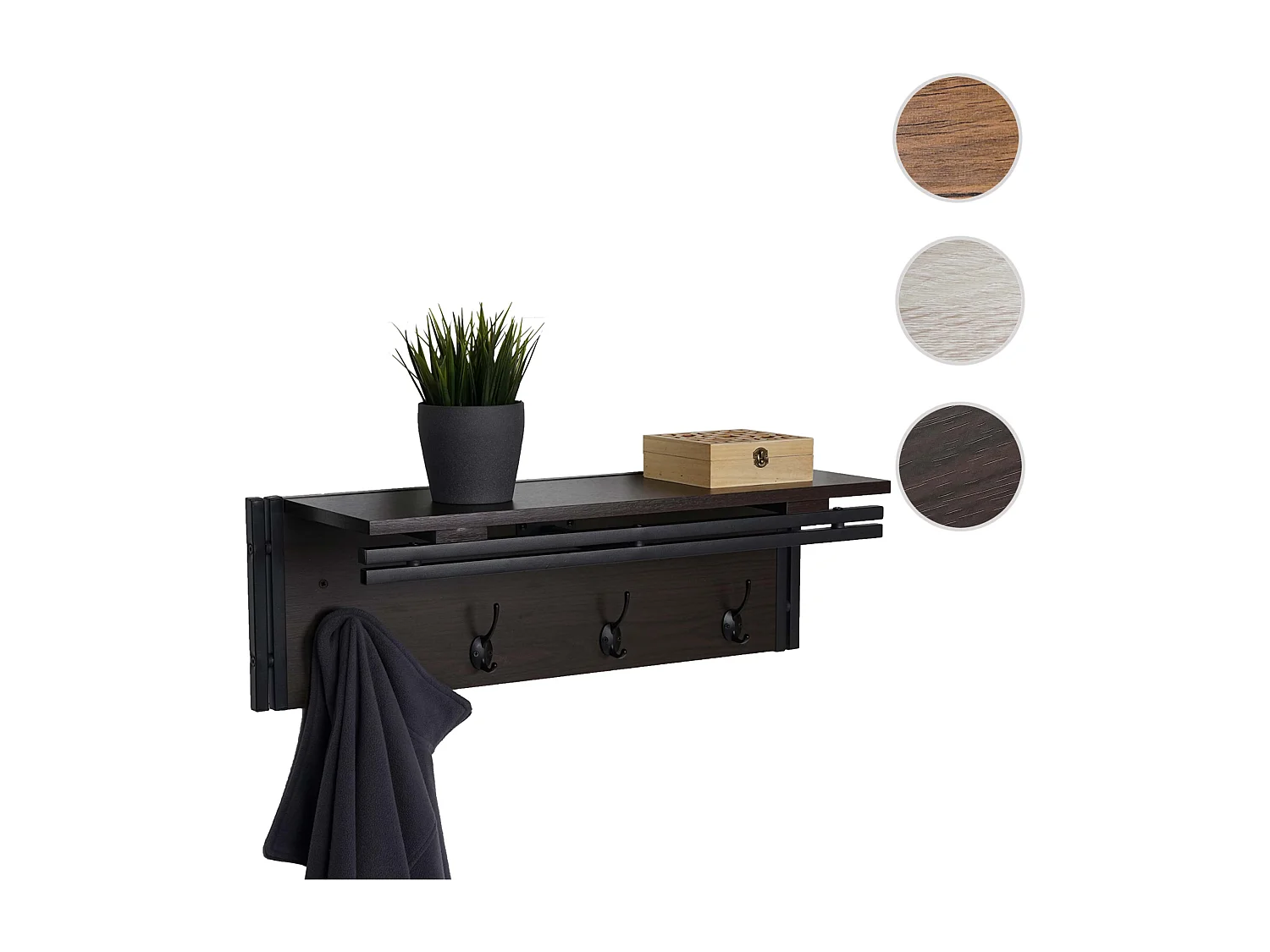 Portemanteau mural MCW-A27 Structure 3D,  marron foncé