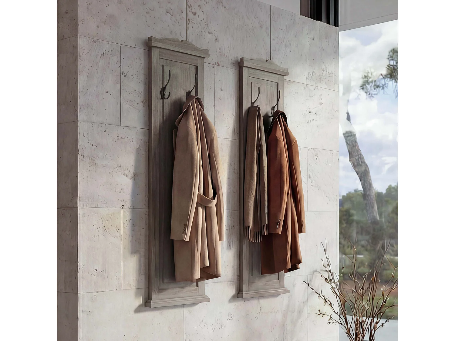 Wieszak ścienny H33 (zestaw 2 szt.),  szaro-brązowy shabby